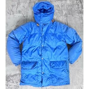 Vintage 1980s EMS Eastern Mountain Sports Down Parka Blue Hooded Jacket Mens M